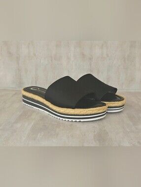 Tru Comfort Foam Black Platform Espadrille Slide Sandals Women's Size 10 Casual
